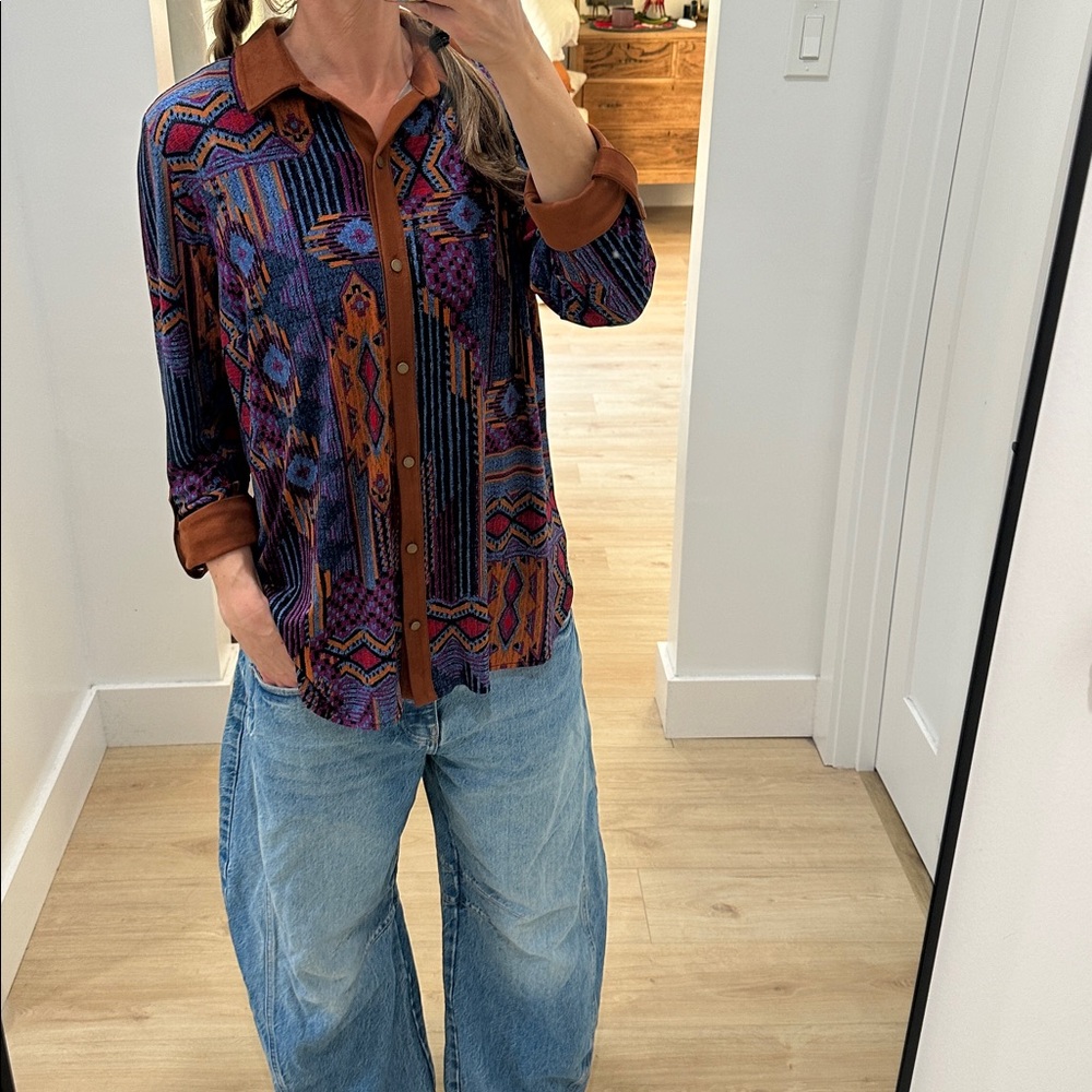 Slim Factor Aztec Button-Down Top - image 7